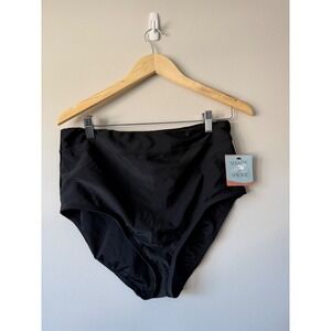 Shade & Shore Womens High Waist Bikini Bottom Black Solid Size X 14/16 NWT